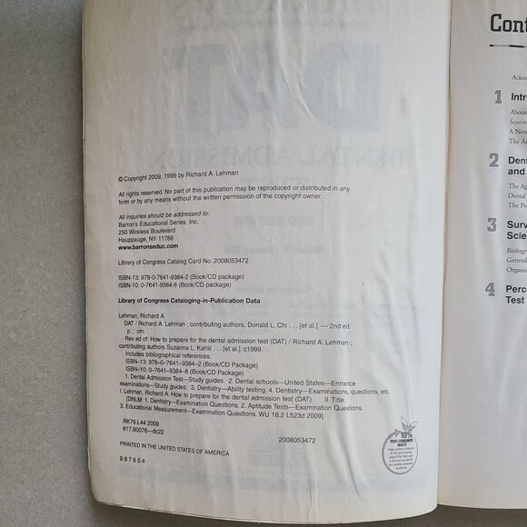 Barron's Dental Admission Test Textbook - Picture 4 of 6